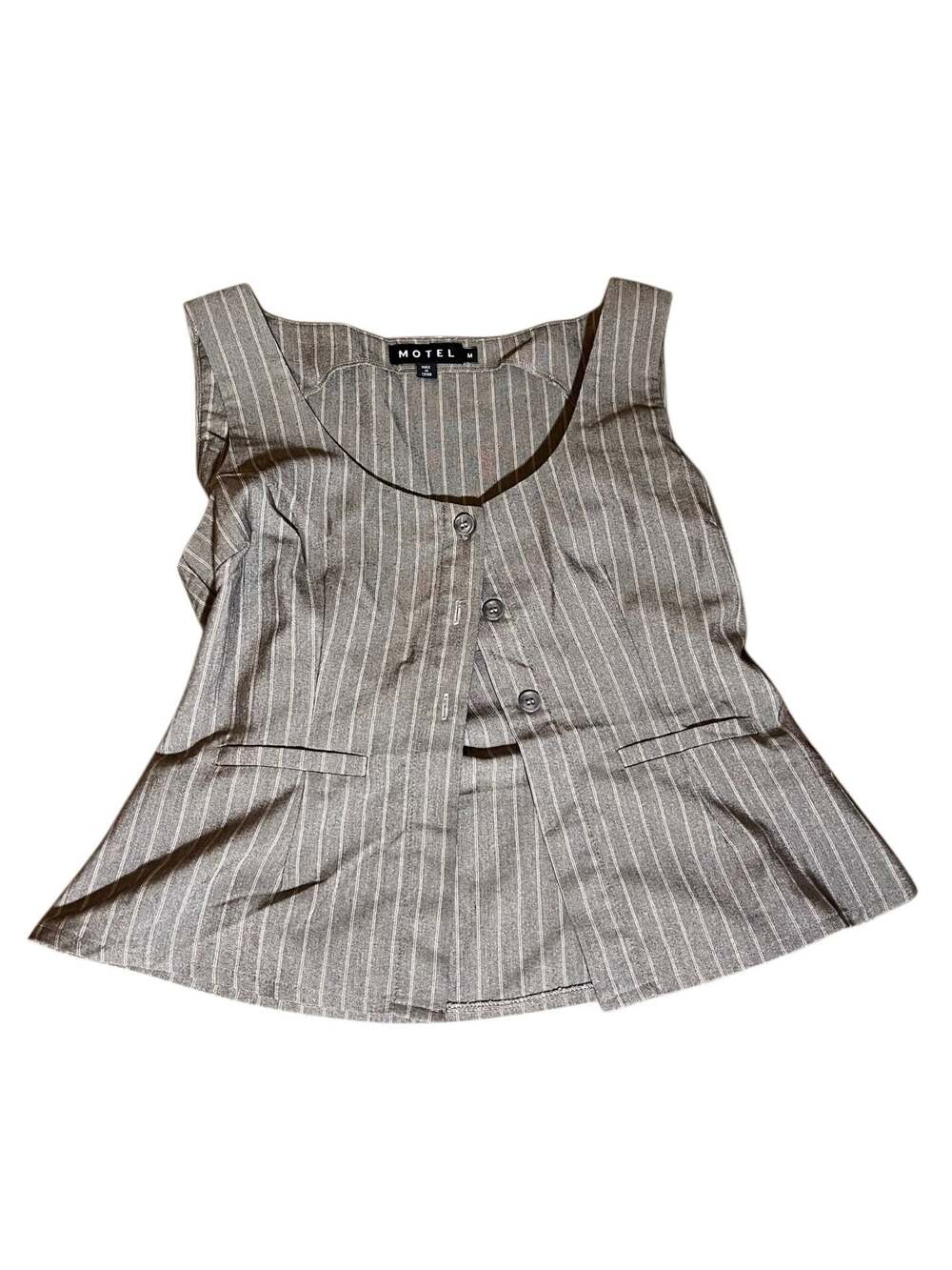 Motel Moris Pinstripe Waistcoat Vest Top Brown Size M